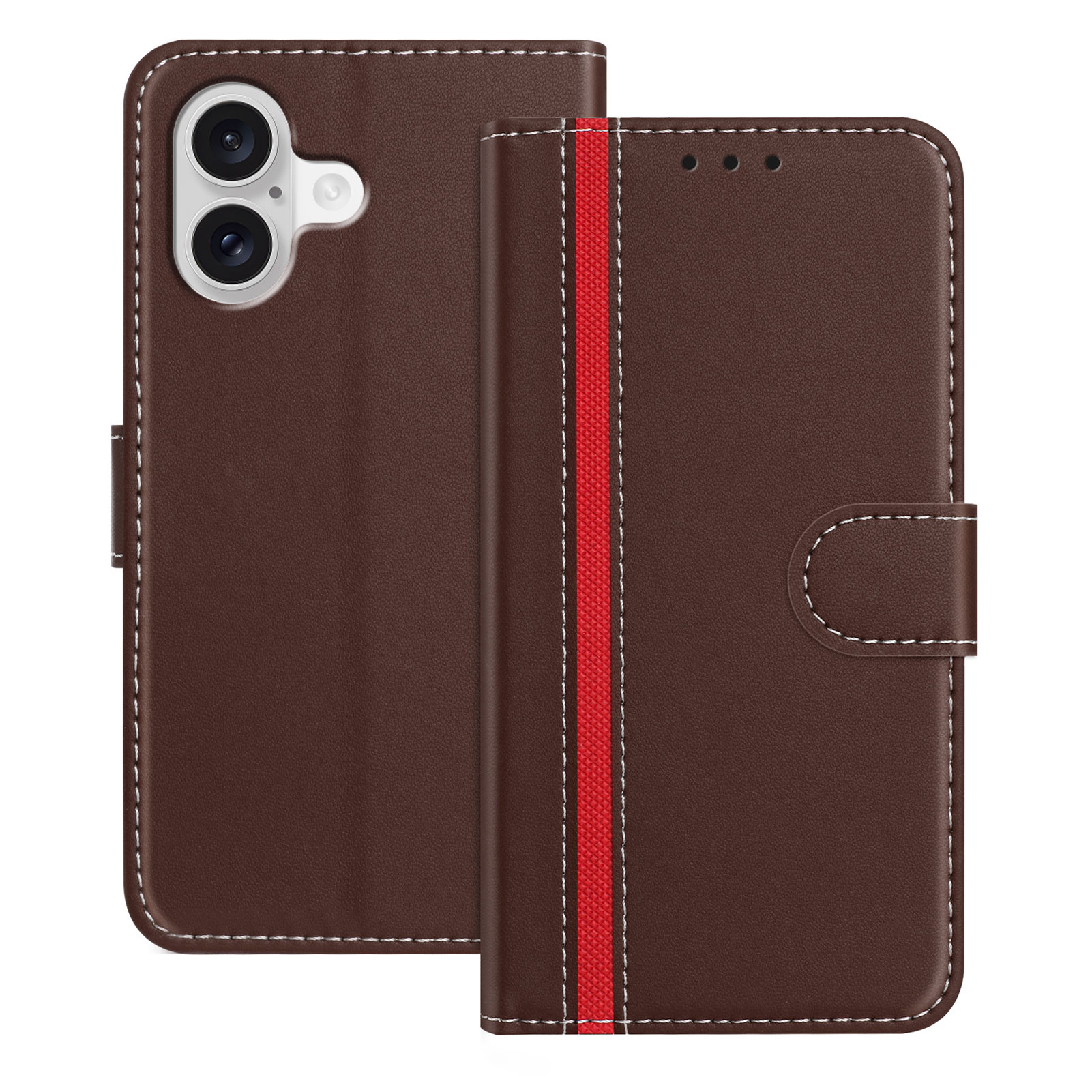 For iPhone 17 Phone Cases Wallet Stand Color Splicing Leather Cover with Magnetic Clasp - Brown