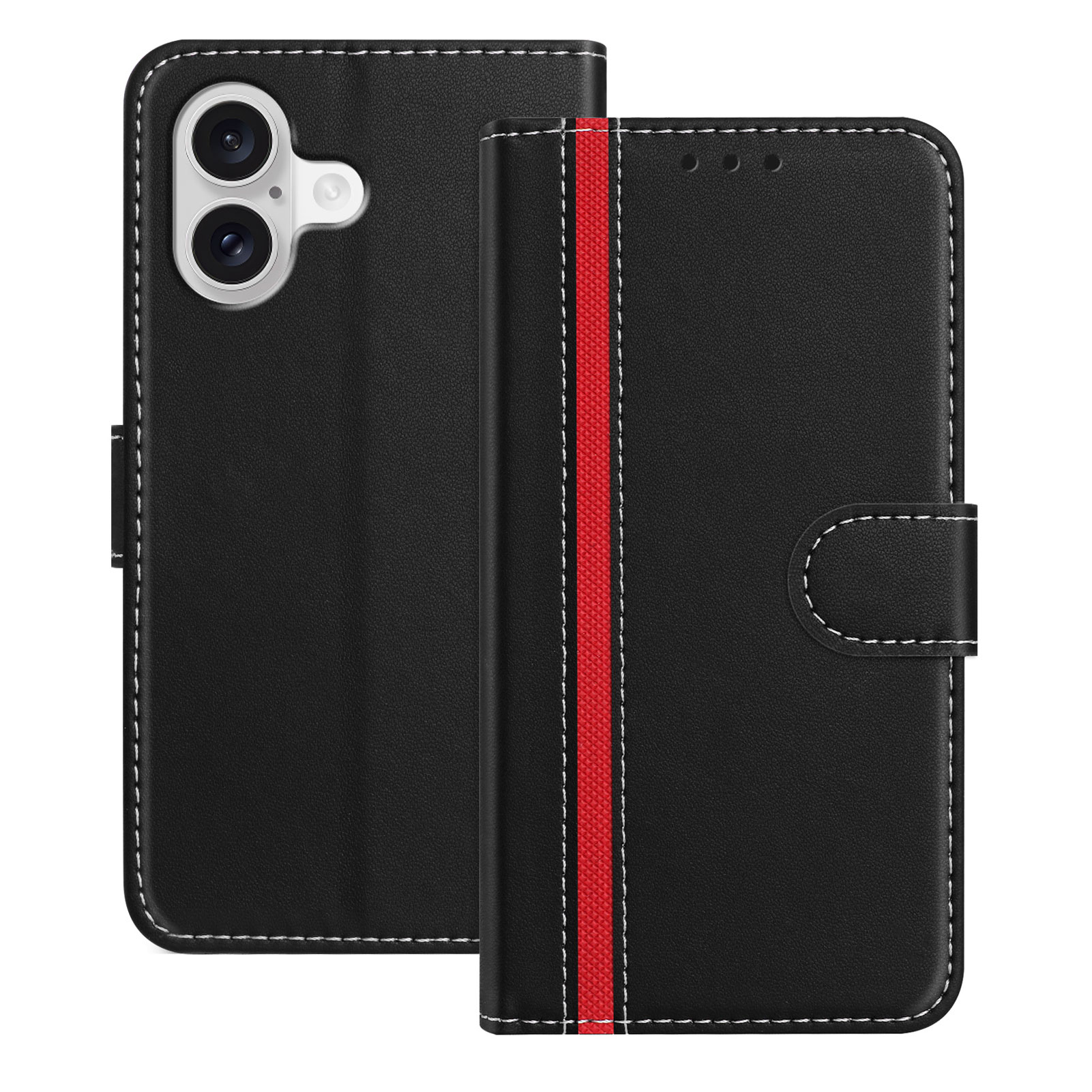 For iPhone 17 Phone Cases Wallet Stand Color Splicing Leather Cover with Magnetic Clasp - Black
