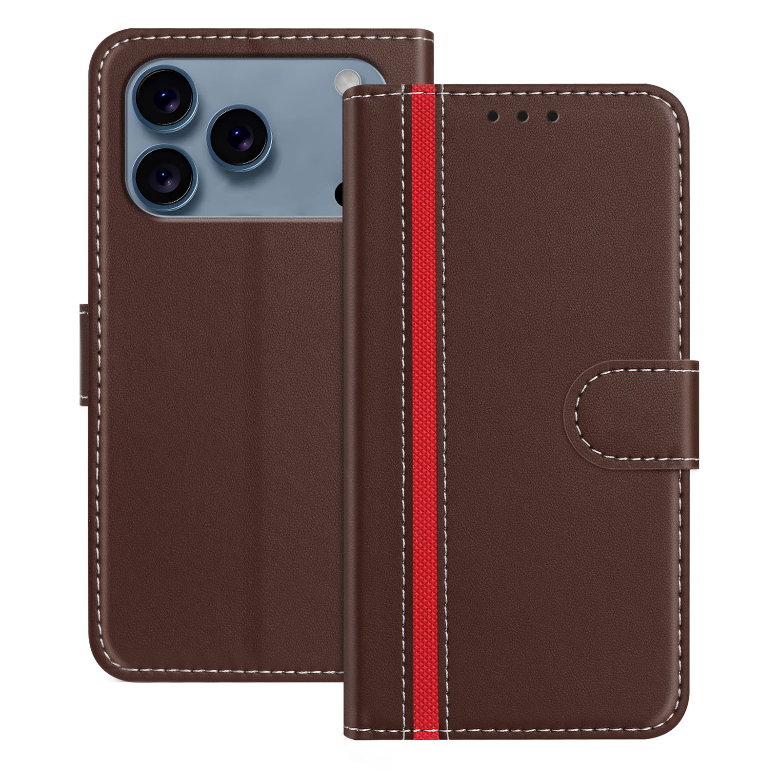 For iPhone 17 Pro Phone Cases Wallet Stand Color Splicing Leather Cover with Magnetic Clasp - Brown