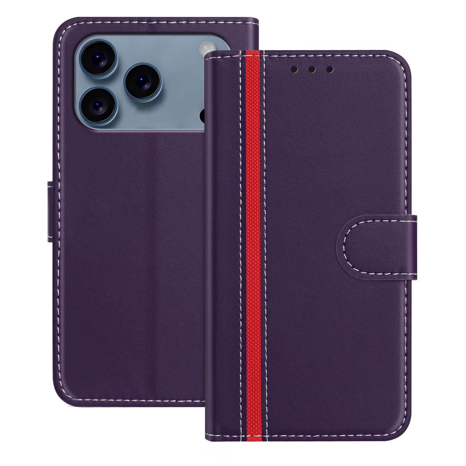 For iPhone 17 Pro Max Phone Cases Wallet Stand Color Splicing Leather Cover with Magnetic Clasp - Purple