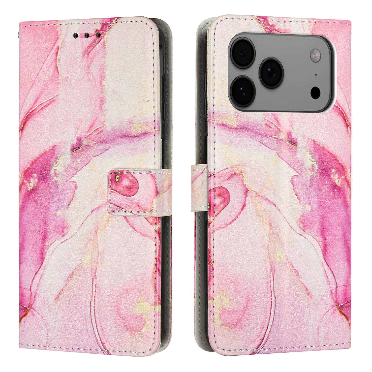For iPhone 17 Pro Max Stand Case Marble Pattern PU Leather Wallet Phone Cover - Rose Gold