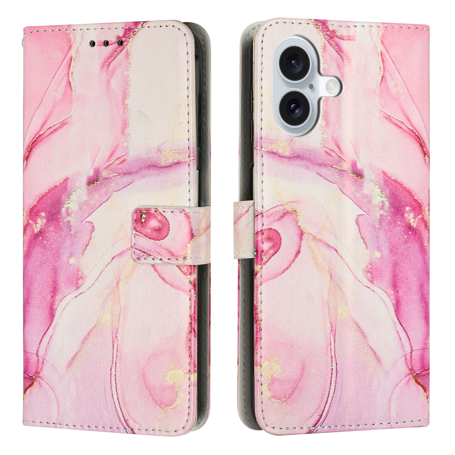 For iPhone 17 Stand Case Marble Pattern PU Leather Wallet Phone Cover - Rose Gold