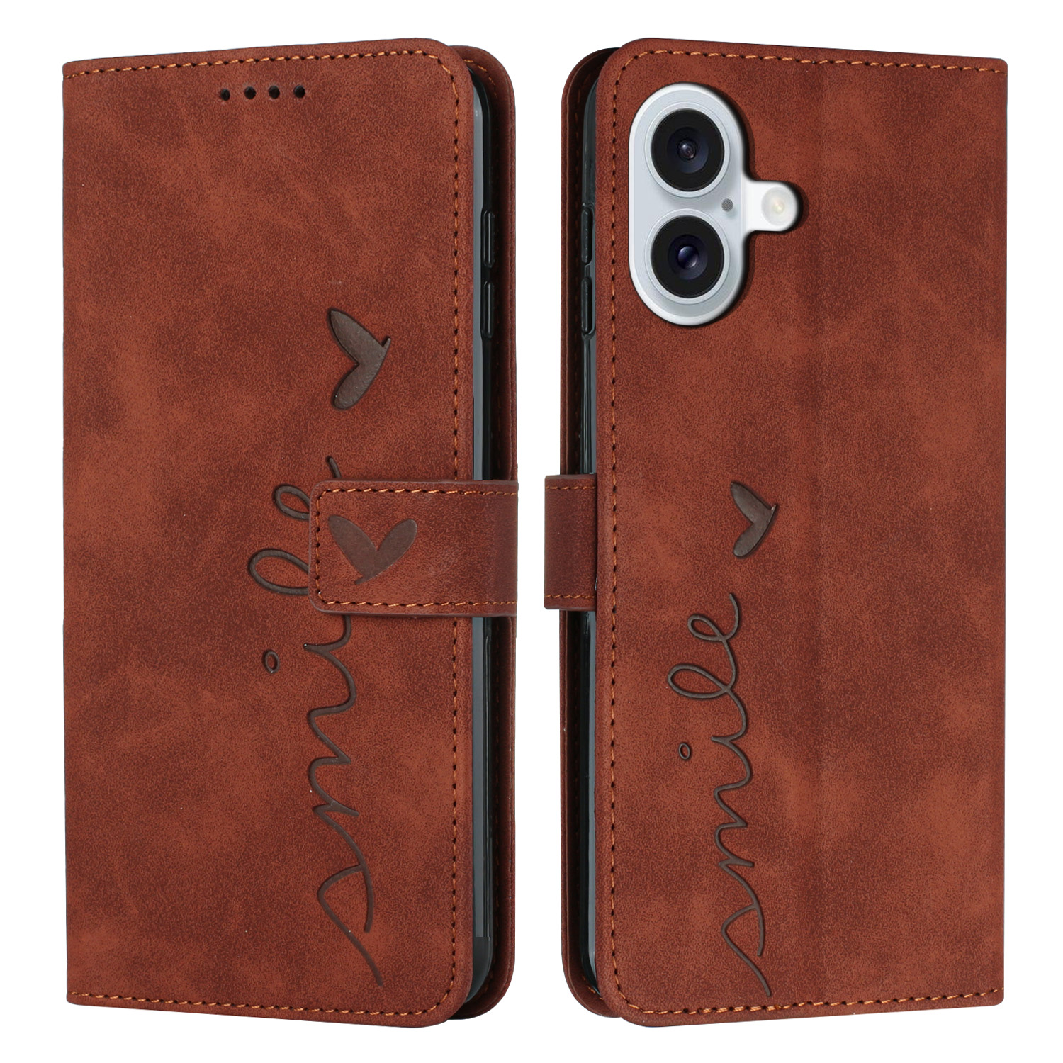 For iPhone 17 Stand Case PU Leather Phone Cover Imprinted Heart Pattern - Brown