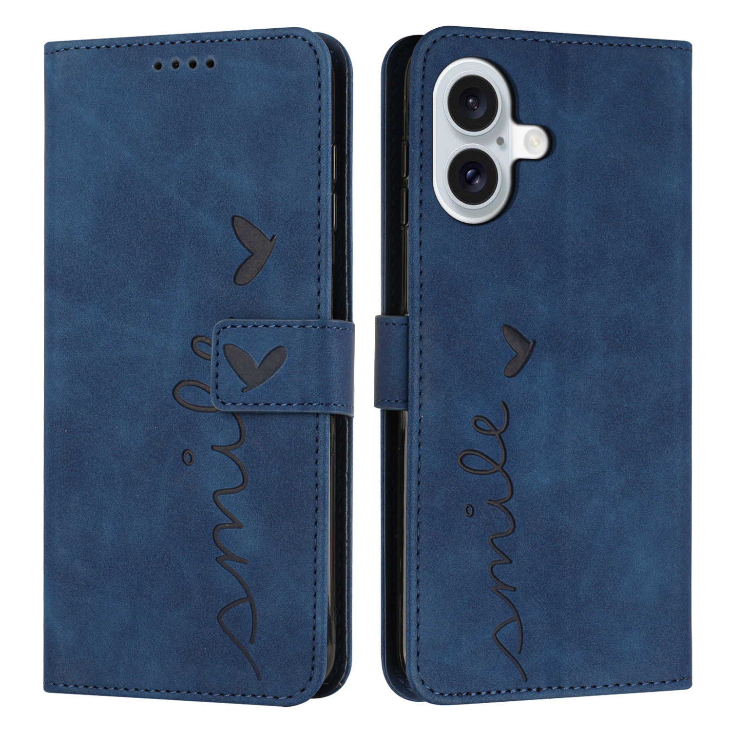 For iPhone 17 Stand Case PU Leather Phone Cover Imprinted Heart Pattern - Blue