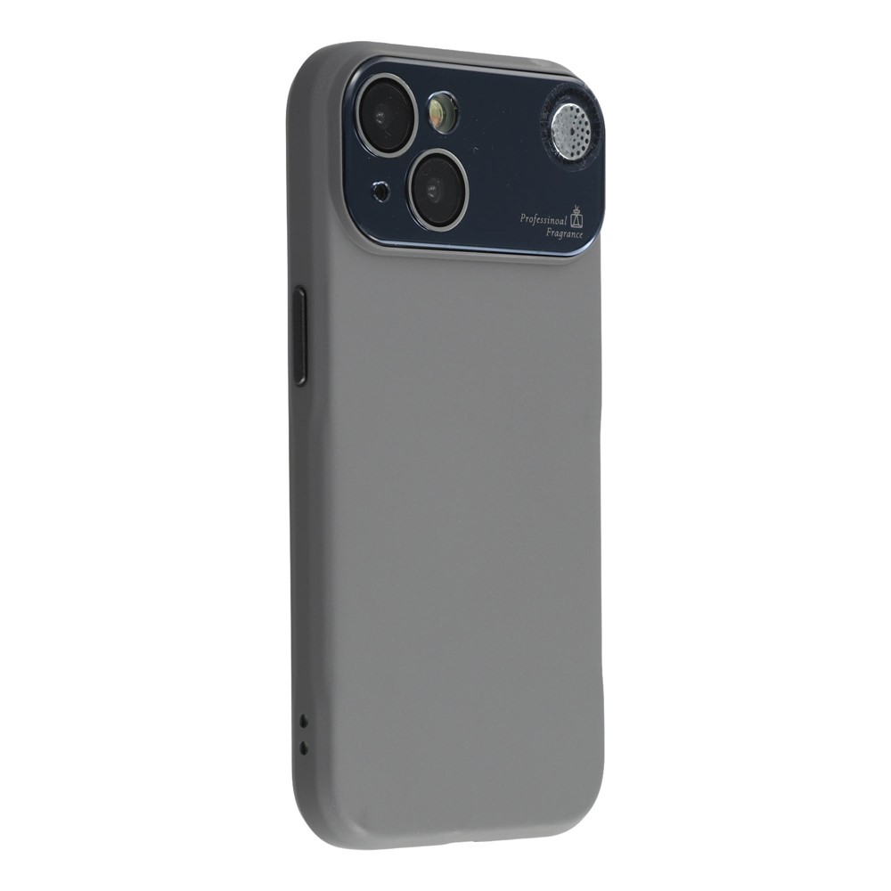 For iPhone 15 Case Large Camera Window Liquid Silicone Aromatherapy Phone Cover - Grey