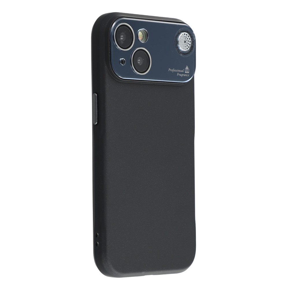 For iPhone 15 Case Large Camera Window Liquid Silicone Aromatherapy Phone Cover - Black