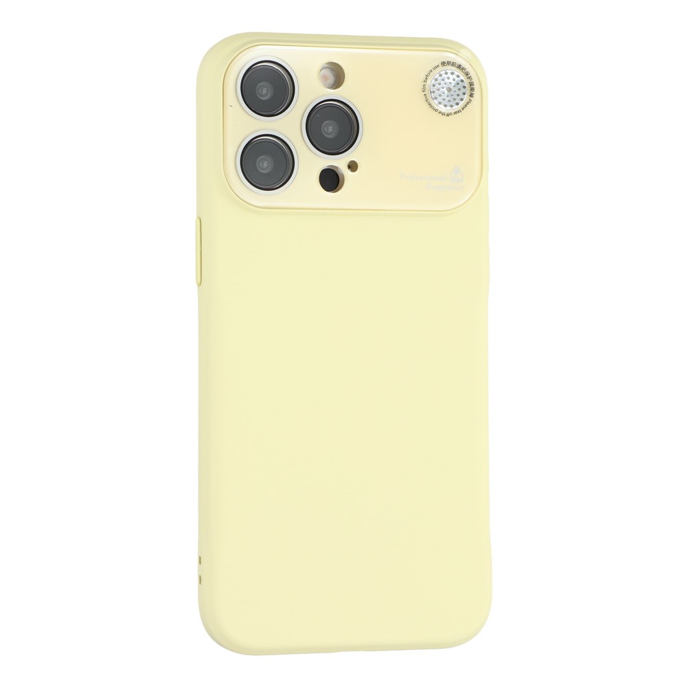 For iPhone 14 Pro Max Case Large Camera Window Liquid Silicone Aromatherapy Phone Cover - Yellow