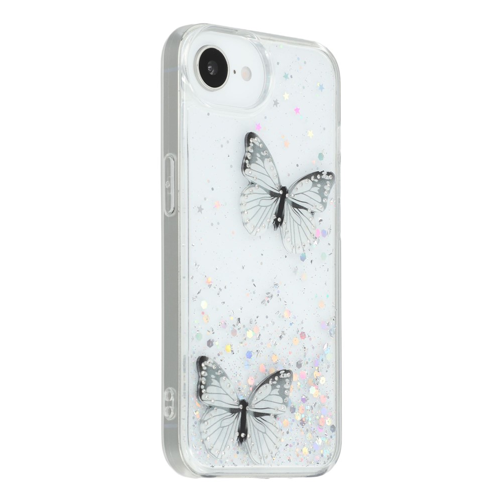 For iPhone 16e Case Epoxy PVC Butterfly TPU Aesthetics Phone Cover - White
