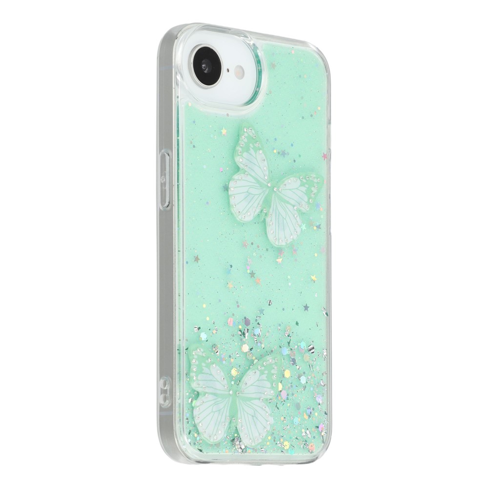 For iPhone 16e Case Epoxy PVC Butterfly TPU Aesthetics Phone Cover - Green