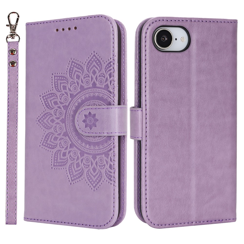 For iPhone 16e Case Textured Leather Wallet Phone Cover with Strap - Purple