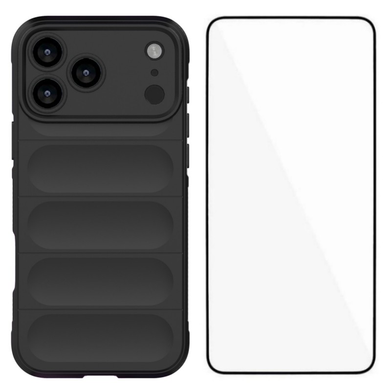 For iPhone 17 Pro Max TPU Case WANLONFENG HD Series Anti Slip Phone Cover with Tempered Glass - Black