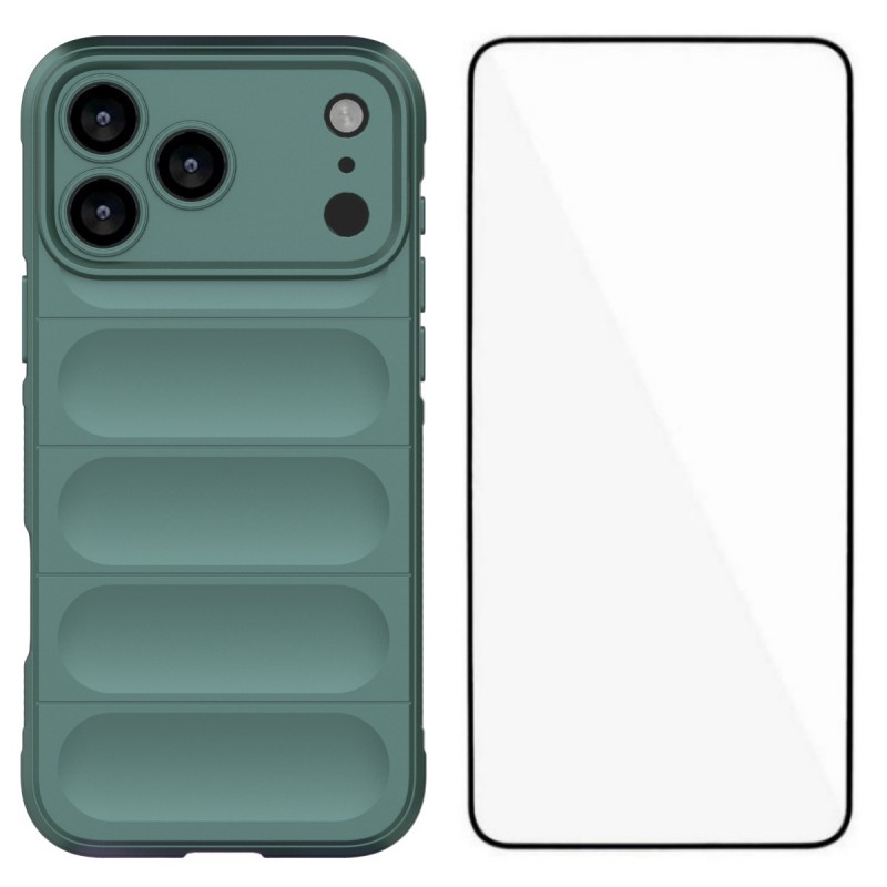 For iPhone 17 Pro TPU Case WANLONFENG HD Series Anti Slip Phone Cover with Tempered Glass - Army Green