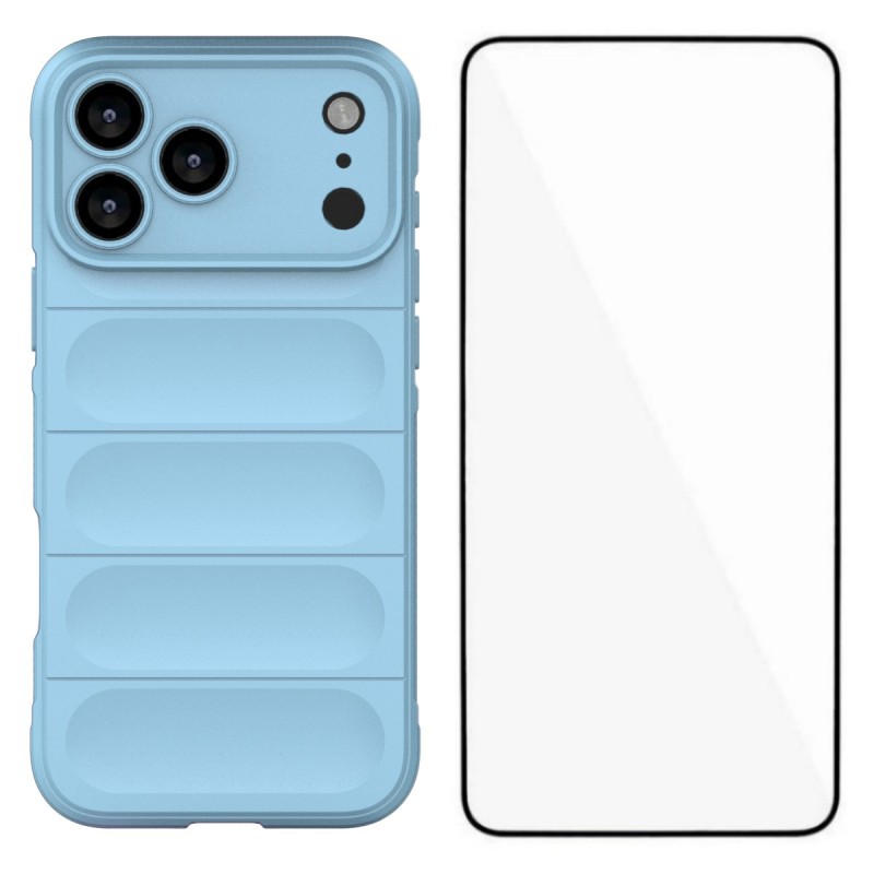 For iPhone 17 Pro TPU Case WANLONFENG HD Series Anti Slip Phone Cover with Tempered Glass - Baby Blue