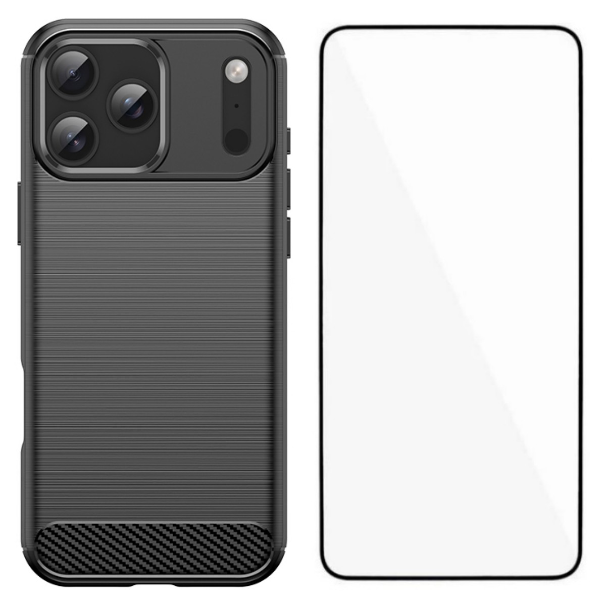 For iPhone 17 Pro Max Case with Tempered Glass WANLONFENG LS Series Brushed Texture TPU Phone Cover - Black