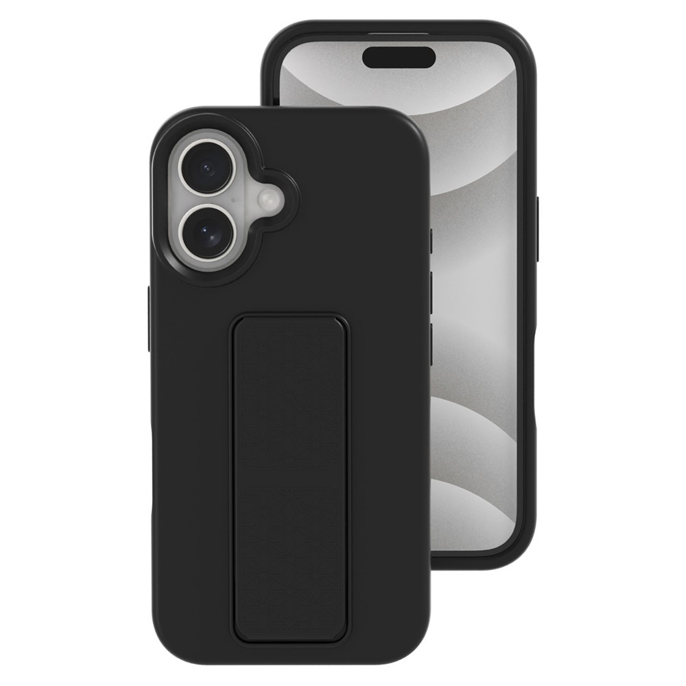 Bulk Purchasing For iPhone 16 Plus Case Drop Protection Liquid Silicone Phone Cover with Hidden Kickstand - Black