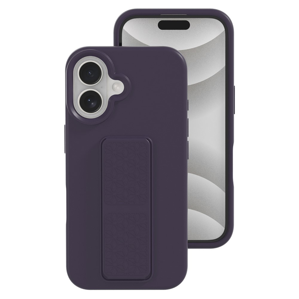 Bulk Purchasing For iPhone 16 Plus Case Drop Protection Liquid Silicone Phone Cover with Hidden Kickstand - Purple