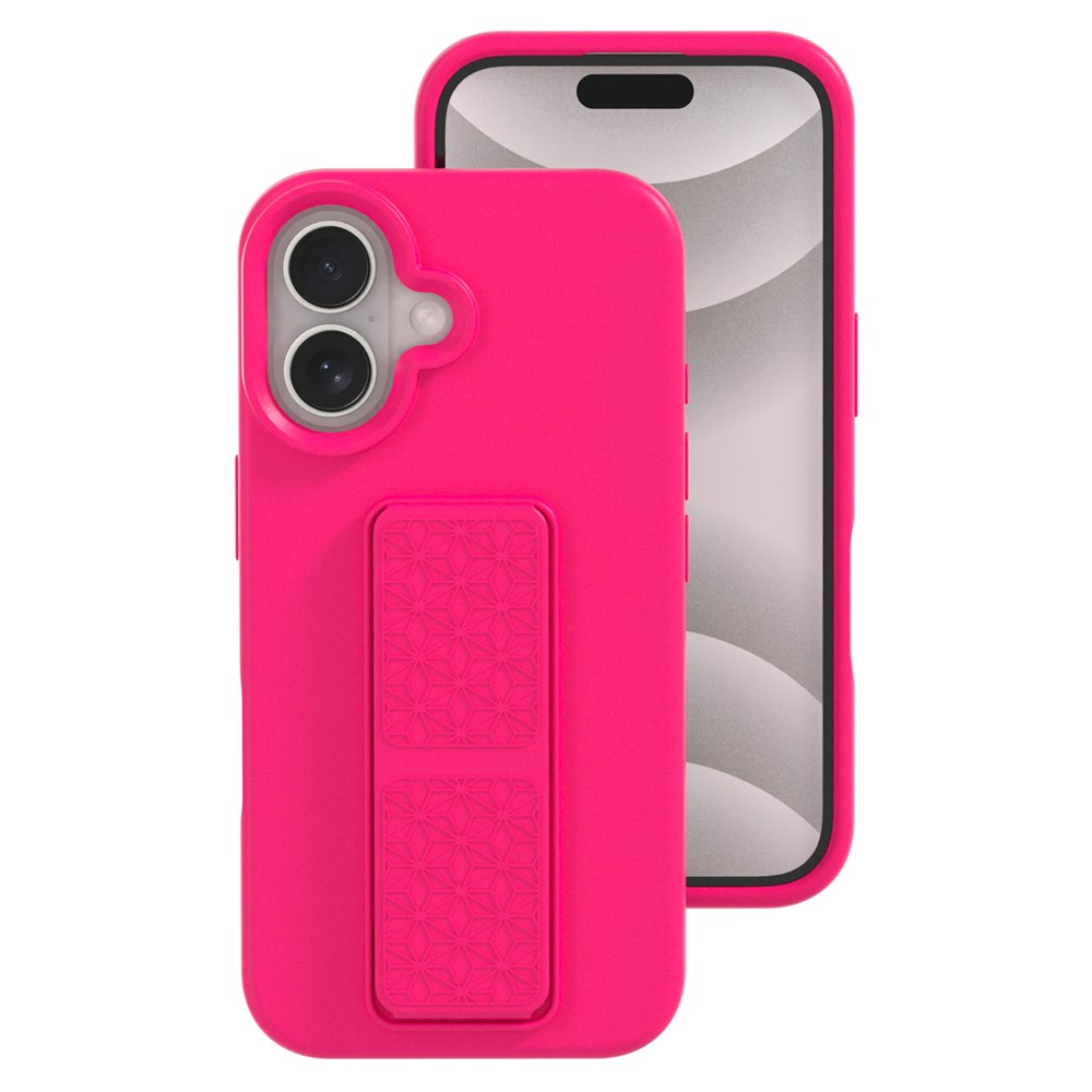 Bulk Purchasing For iPhone 16 Plus Case Drop Protection Liquid Silicone Phone Cover with Hidden Kickstand - Hot Pink