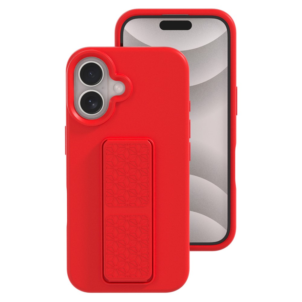 Bulk Purchasing For iPhone 16 Plus Case Drop Protection Liquid Silicone Phone Cover with Hidden Kickstand - Red