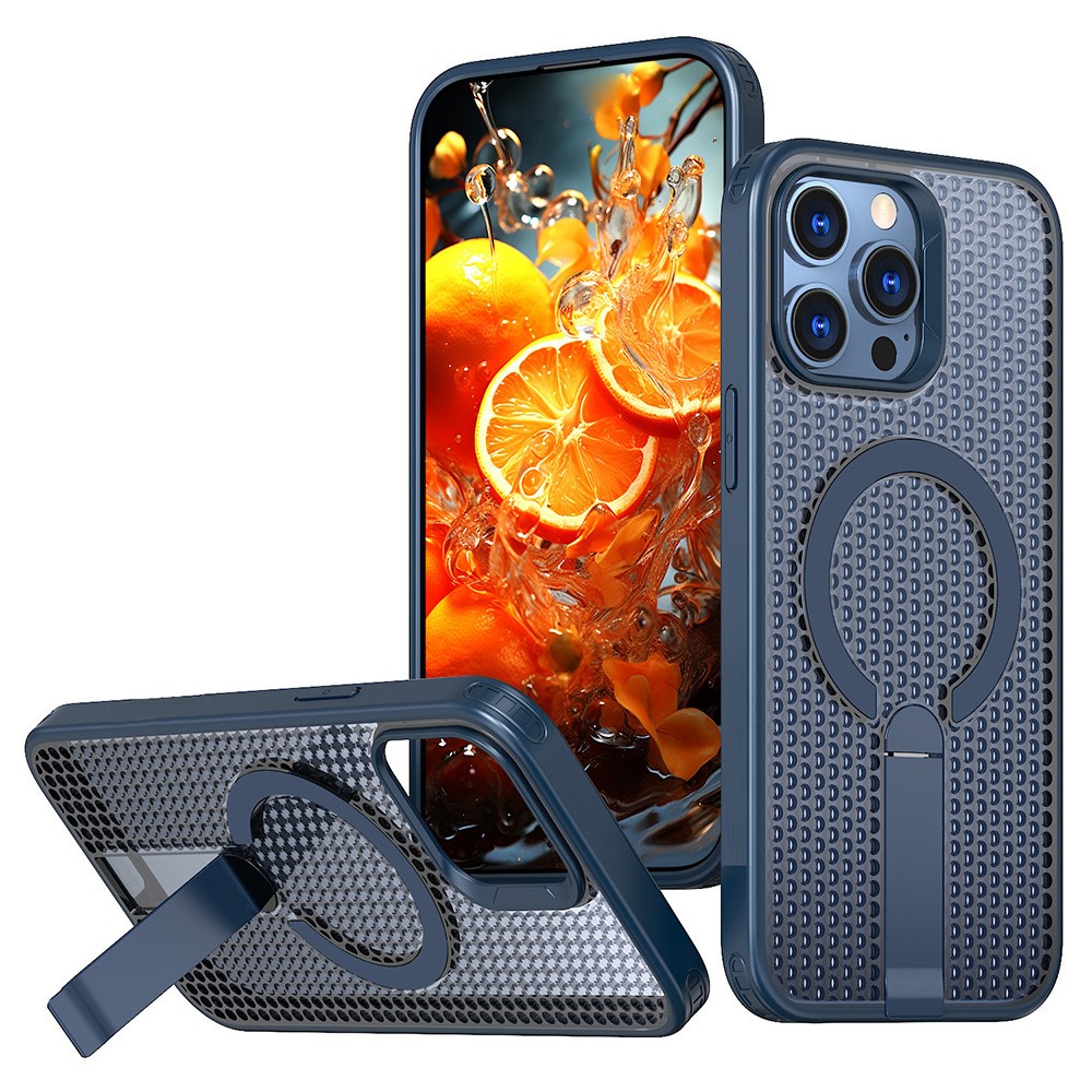 Bulk Purchasing For iPhone 14 Pro Magnetic Case Kickstand TPU + PC Heat Dissipation Phone Cover - Blue