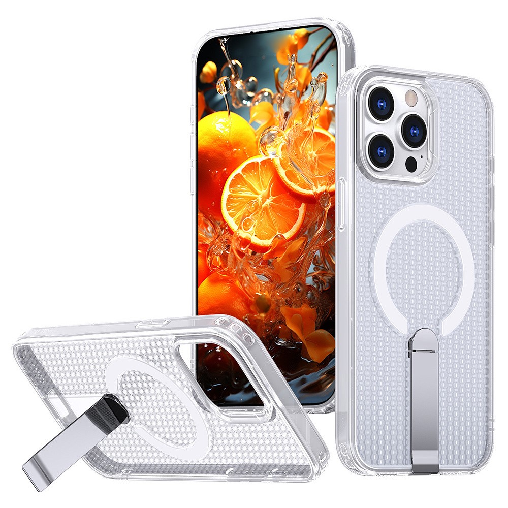Bulk Purchasing For iPhone 14 Pro Max Magnetic Case Kickstand TPU + PC Heat Dissipation Phone Cover - Transparent