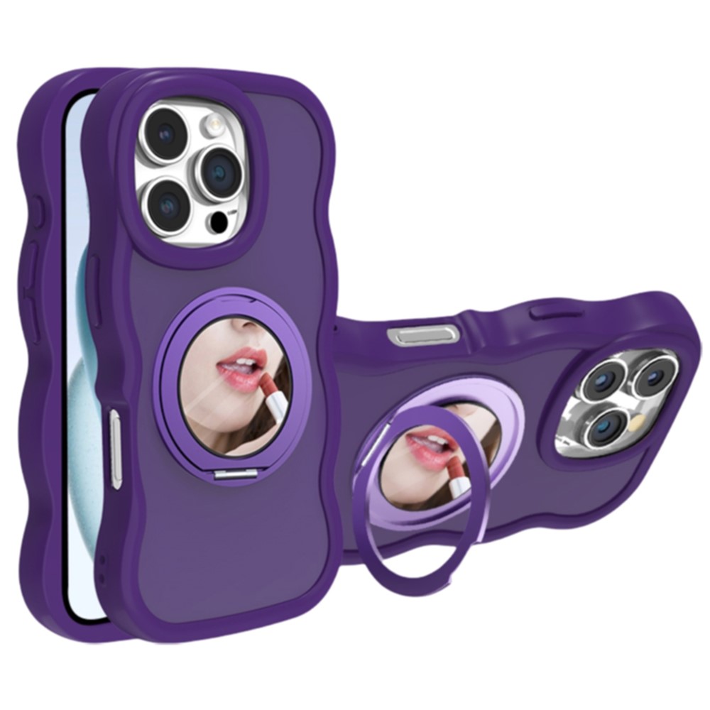 For iPhone 16 Pro Magnetic Case Wave Edge TPU + Acrylic Phone Cover with Mirror Kickstand - Purple