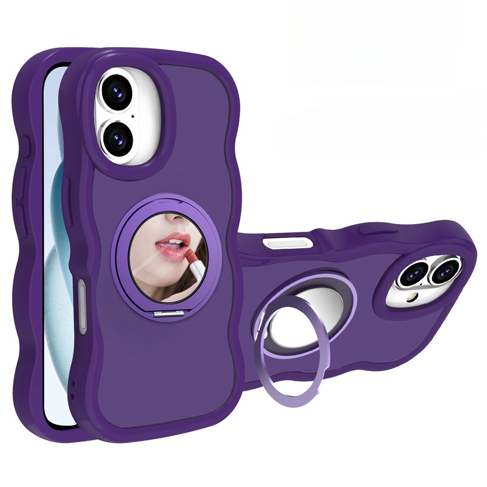 For iPhone 16 Plus Magnetic Case Wave Edge TPU + Acrylic Phone Cover with Mirror Kickstand - Purple