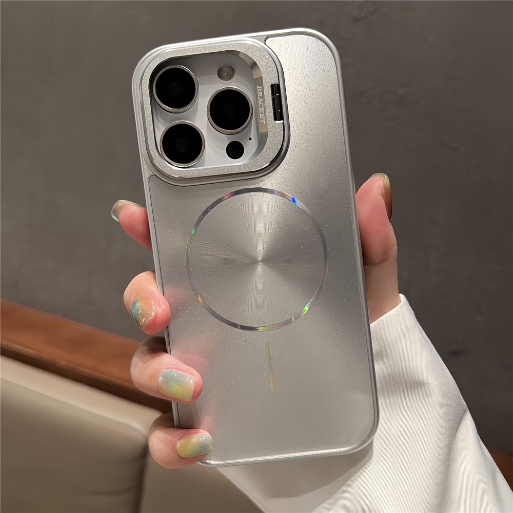 For iPhone 16 Pro Max Case Compatible with MagSafe Starry Glitter PC Phone Cover Case with Lens Frame Kickstand - Silver