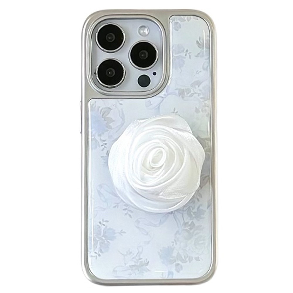 For iPhone 15 Pro Case 3D Camellia Charm Hard PC Epoxy Phone Cover