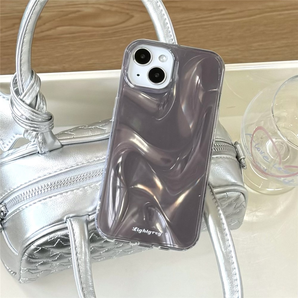 For iPhone 15 Case Satin Swirl Texture Double-Sided IMD TPU Phone Cover - Grey