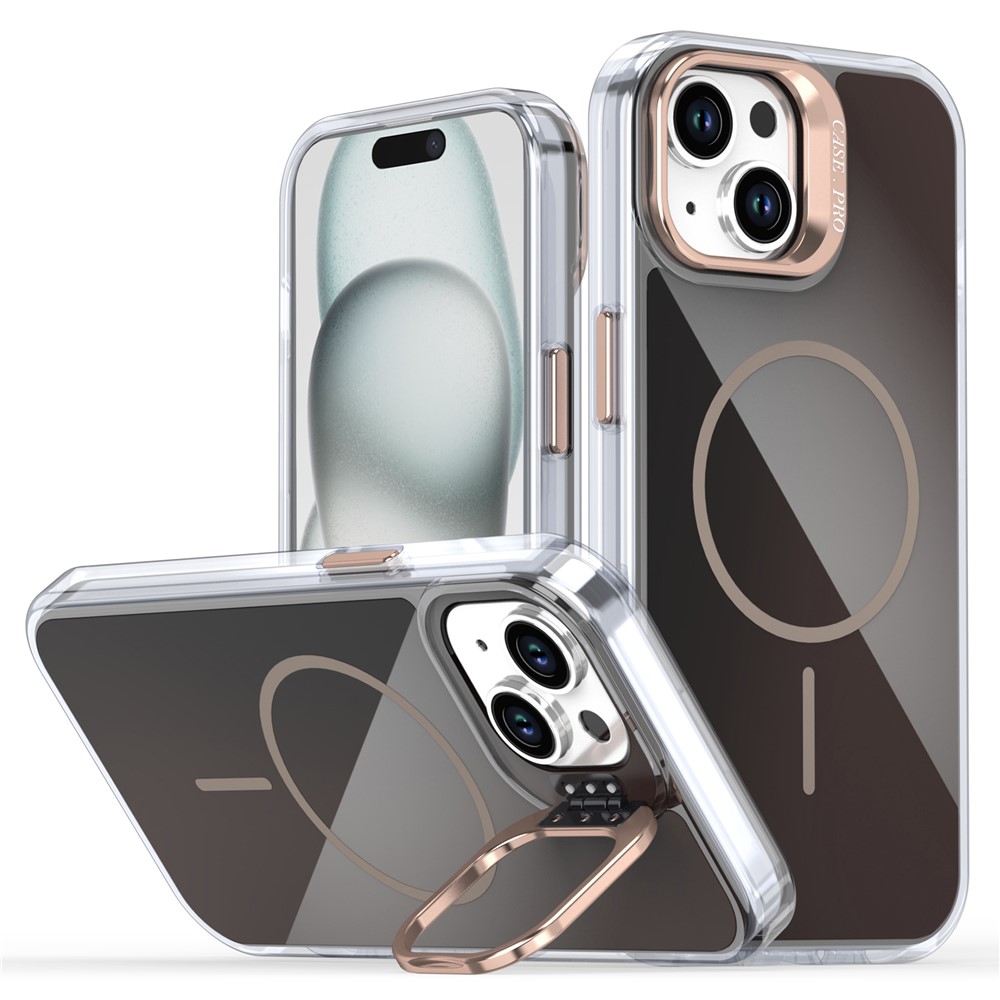 For iPhone 15 Case Compatible with MagSafe TPU + Acrylic Gradient Phone Cover with Kickstand - Desert Gold