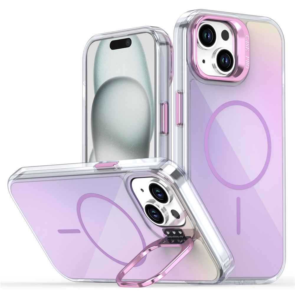 For iPhone 15 Case Compatible with MagSafe TPU + Acrylic Gradient Phone Cover with Kickstand - Purple