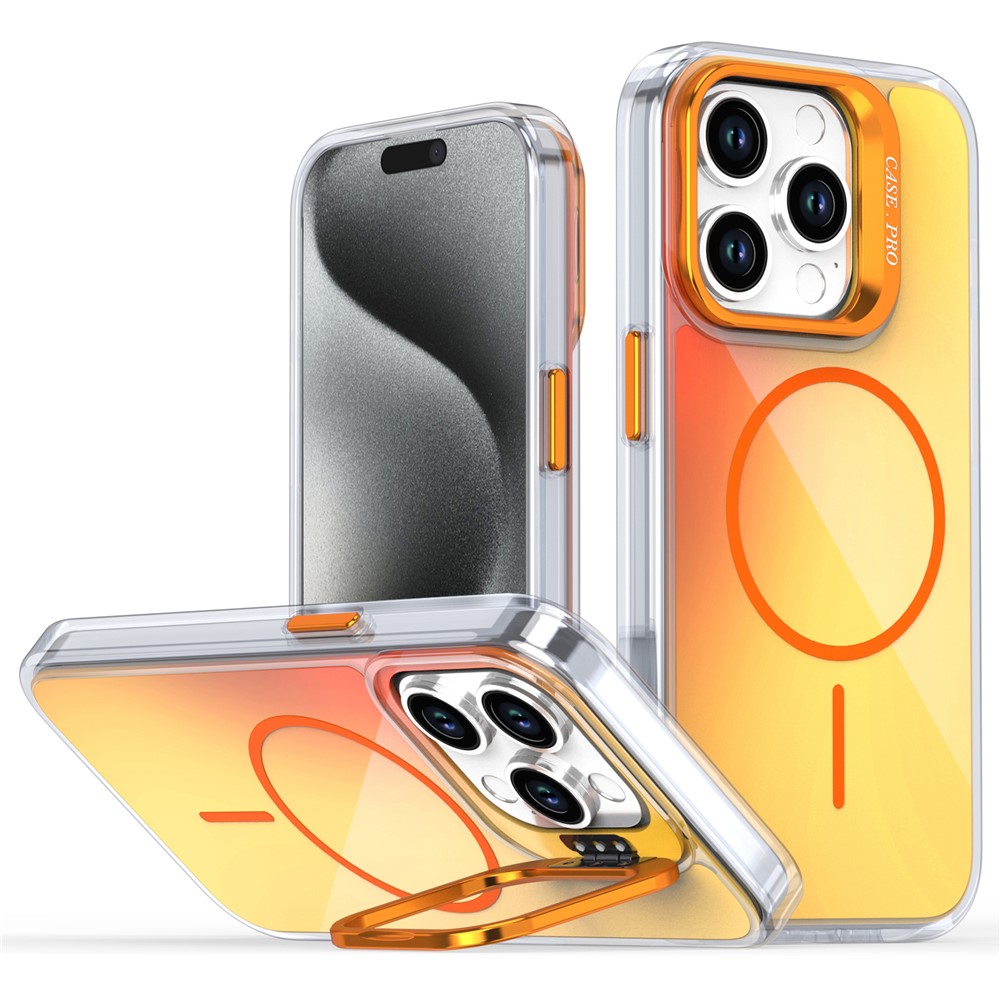 For iPhone 15 Pro Case Compatible with MagSafe TPU + Acrylic Gradient Phone Cover with Kickstand - Orange