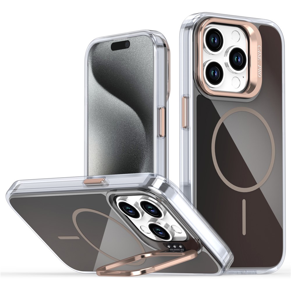 For iPhone 15 Pro Case Compatible with MagSafe TPU + Acrylic Gradient Phone Cover with Kickstand - Desert Gold