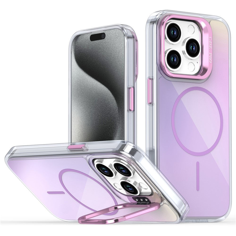 For iPhone 15 Pro Case Compatible with MagSafe TPU + Acrylic Gradient Phone Cover with Kickstand - Purple