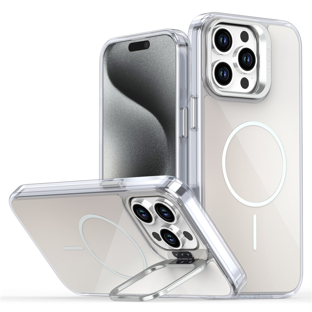 For iPhone 15 Pro Max Case Compatible with MagSafe TPU + Acrylic Gradient Phone Cover with Kickstand - White