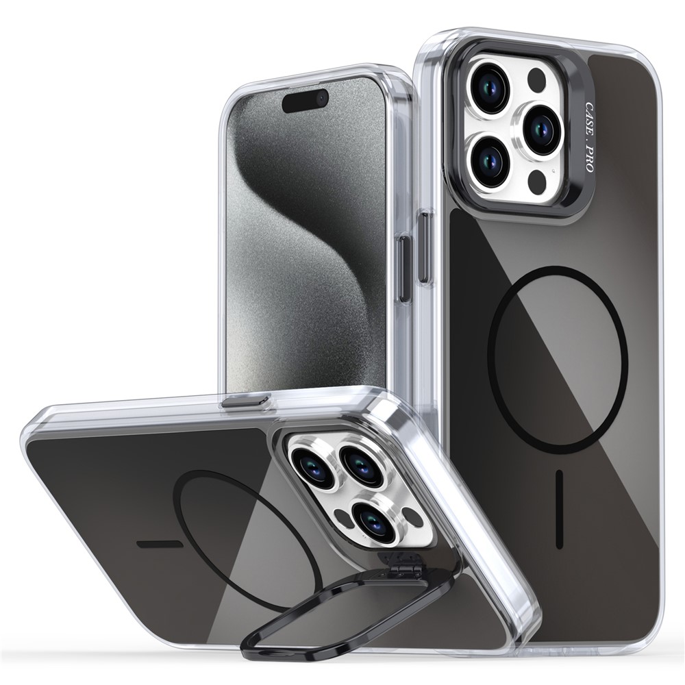 For iPhone 15 Pro Max Case Compatible with MagSafe TPU + Acrylic Gradient Phone Cover with Kickstand - Black