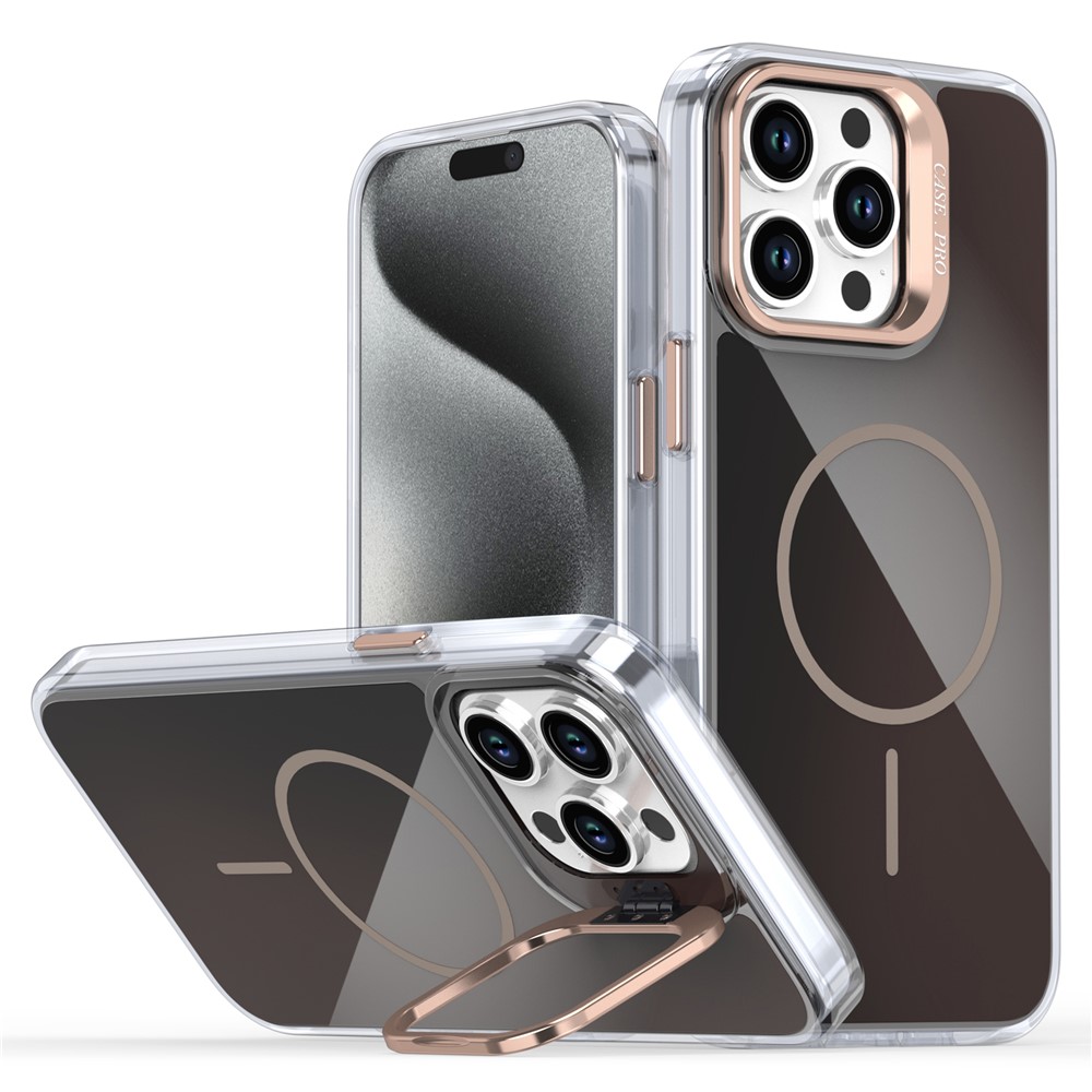 For iPhone 15 Pro Max Case Compatible with MagSafe TPU + Acrylic Gradient Phone Cover with Kickstand - Desert Gold