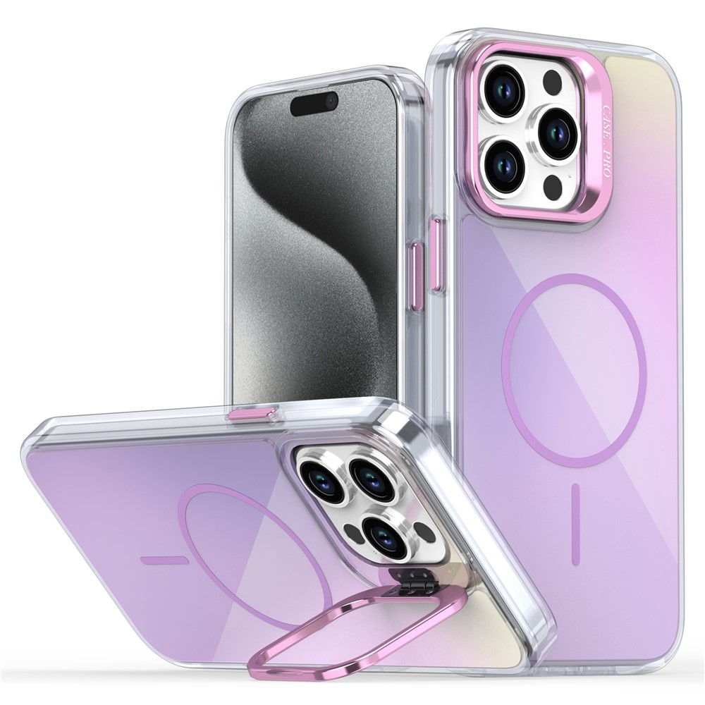 For iPhone 15 Pro Max Case Compatible with MagSafe TPU + Acrylic Gradient Phone Cover with Kickstand - Purple
