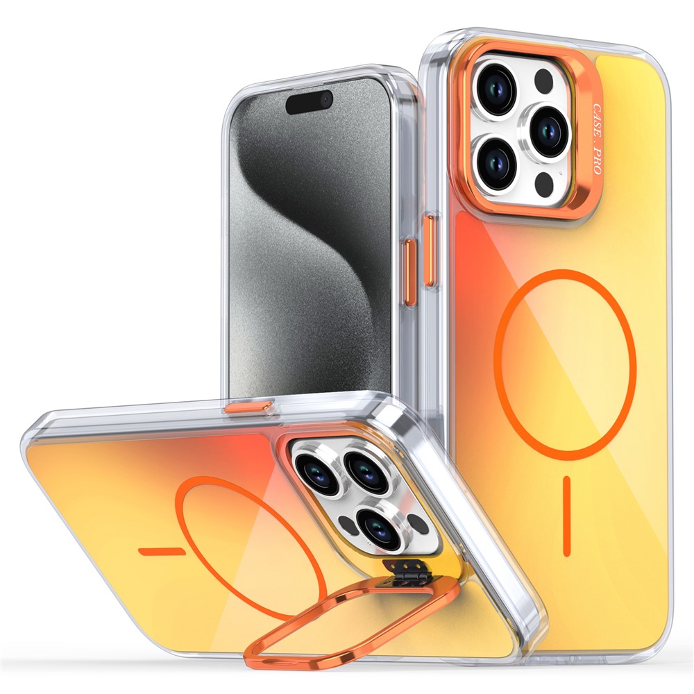 For iPhone 15 Pro Max Case Compatible with MagSafe TPU + Acrylic Gradient Phone Cover with Kickstand - Orange