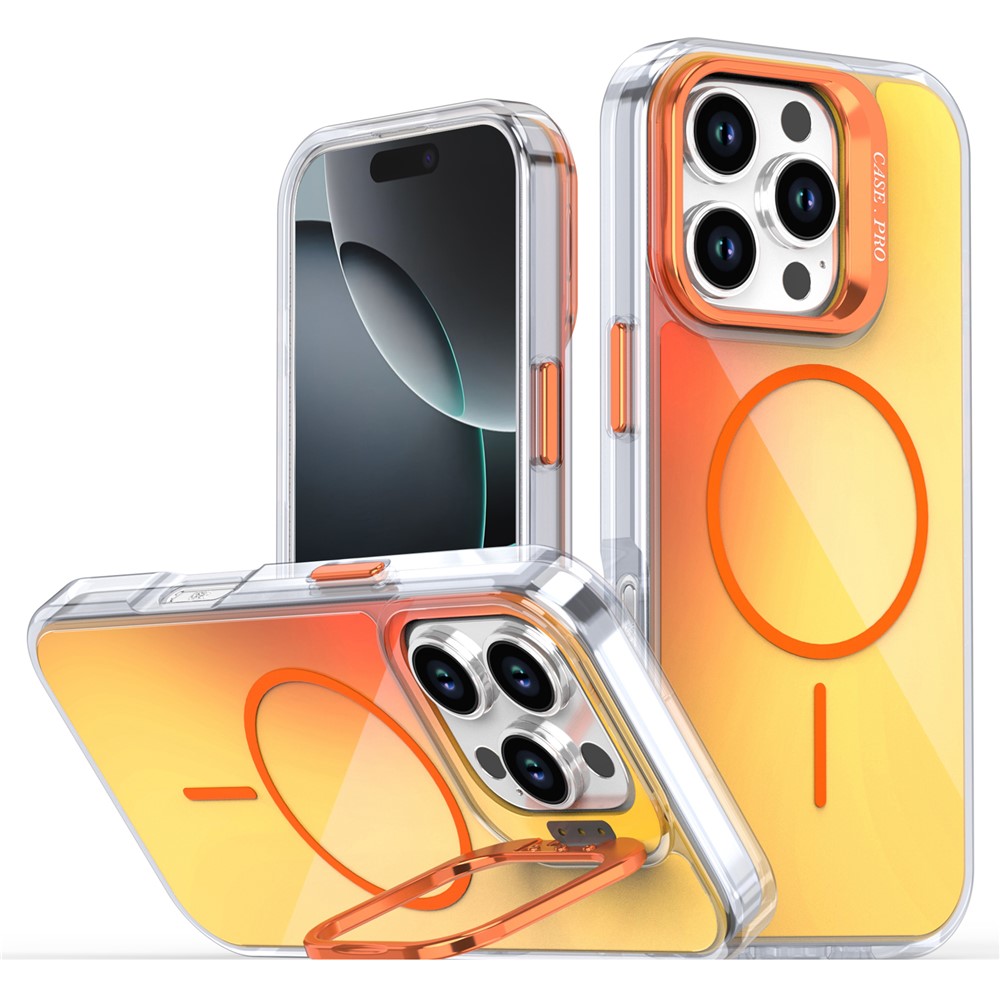 For iPhone 16 Pro Case Compatible with MagSafe TPU + Acrylic Gradient Phone Cover with Kickstand - Orange
