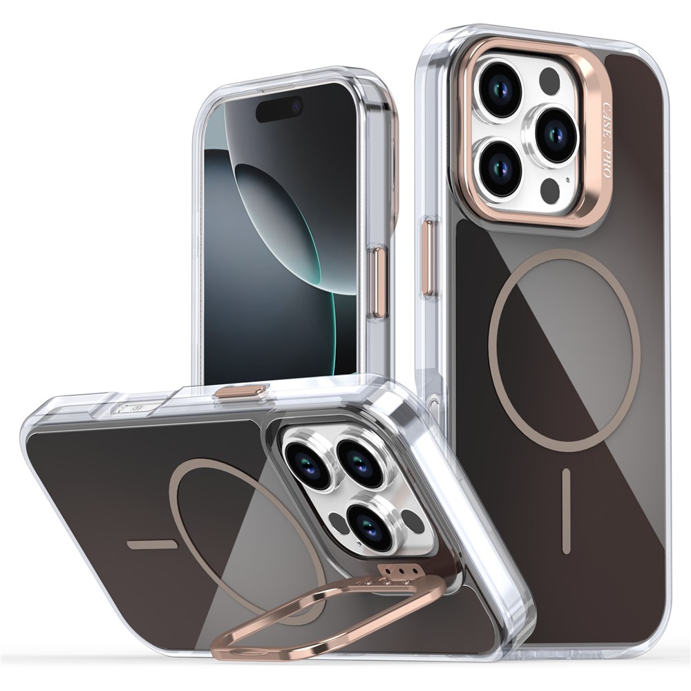 For iPhone 16 Pro Case Compatible with MagSafe TPU + Acrylic Gradient Phone Cover with Kickstand - Desert Gold