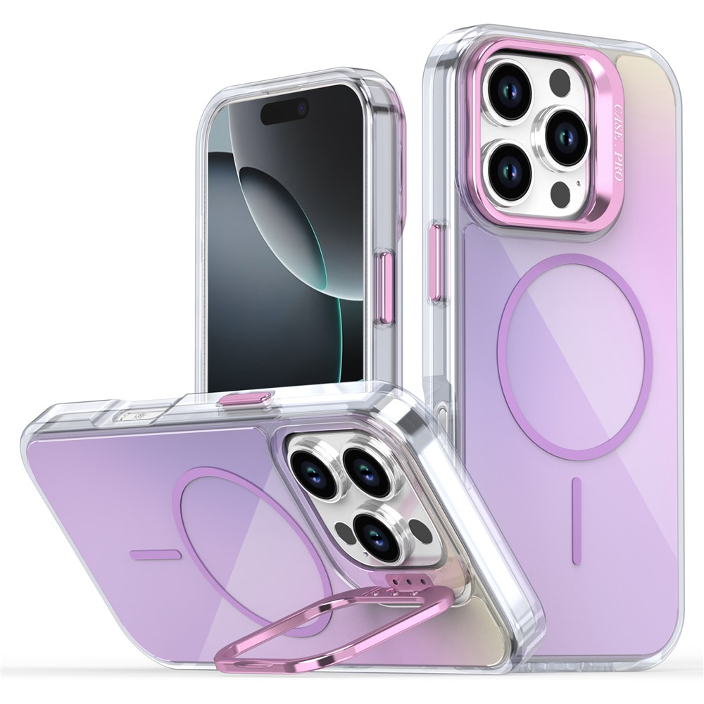 For iPhone 16 Pro Case Compatible with MagSafe TPU + Acrylic Gradient Phone Cover with Kickstand - Purple
