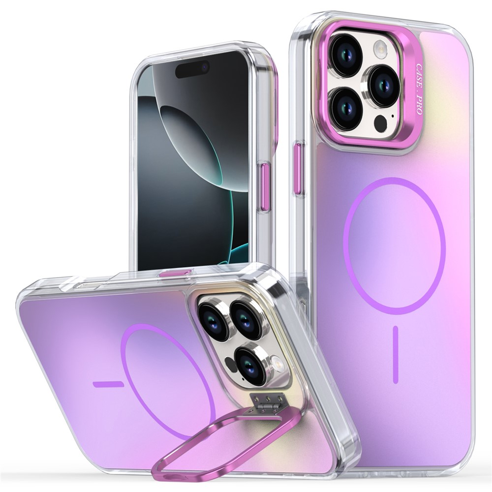 For iPhone 16 Pro Max Case Compatible with MagSafe TPU + Acrylic Phone Cover with Lens Frame Kickstand - Purple