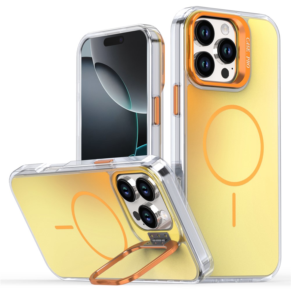 For iPhone 16 Pro Max Case Compatible with MagSafe TPU + Acrylic Phone Cover with Lens Frame Kickstand - Orange