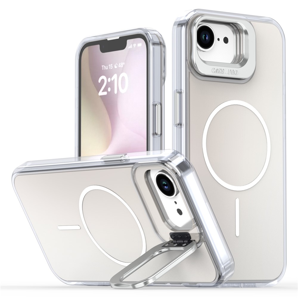 For iPhone 16e Case Compatible with MagSafe TPU + Acrylic Phone Cover with Lens Frame Kickstand - White
