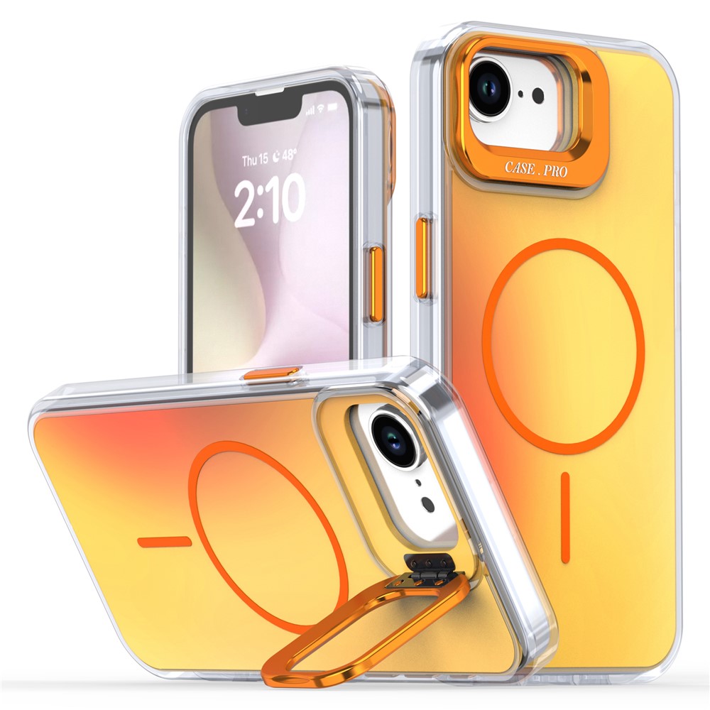 For iPhone 16e Case Compatible with MagSafe TPU + Acrylic Phone Cover with Lens Frame Kickstand - Orange