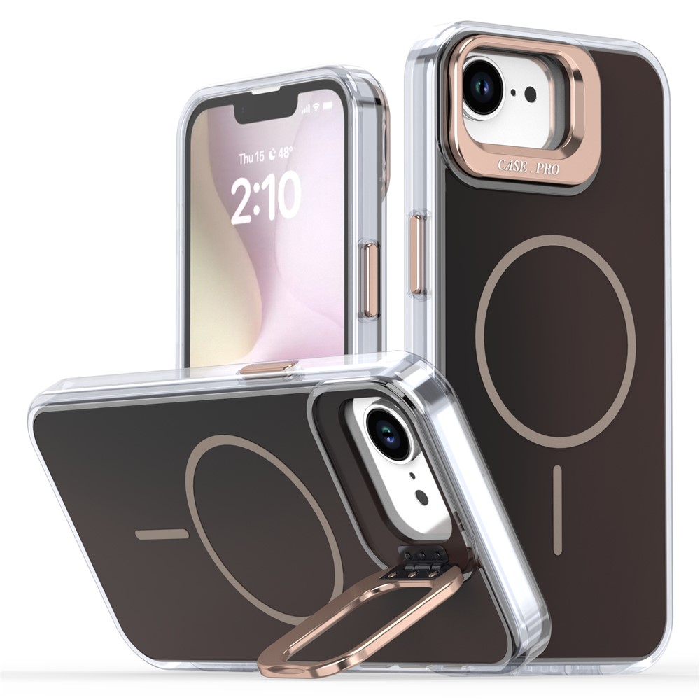 For iPhone 16e Case Compatible with MagSafe TPU + Acrylic Phone Cover with Lens Frame Kickstand - Desert Gold