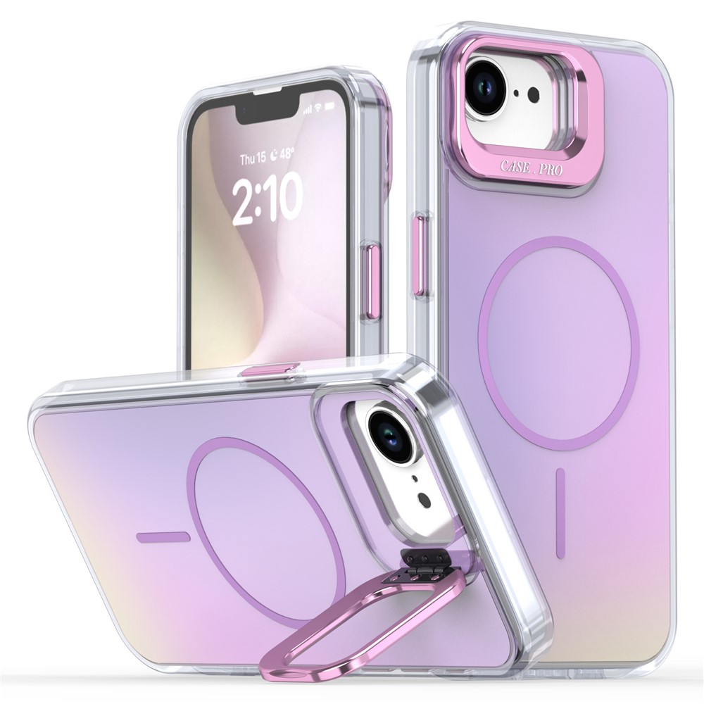 For iPhone 16e Case Compatible with MagSafe TPU + Acrylic Phone Cover with Lens Frame Kickstand - Purple