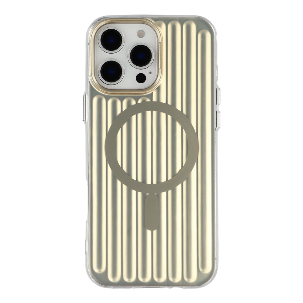For iPhone 15 Pro Case Compatible with MagSafe Luggage Texture IMD TPU Phone Back Cover - Gold