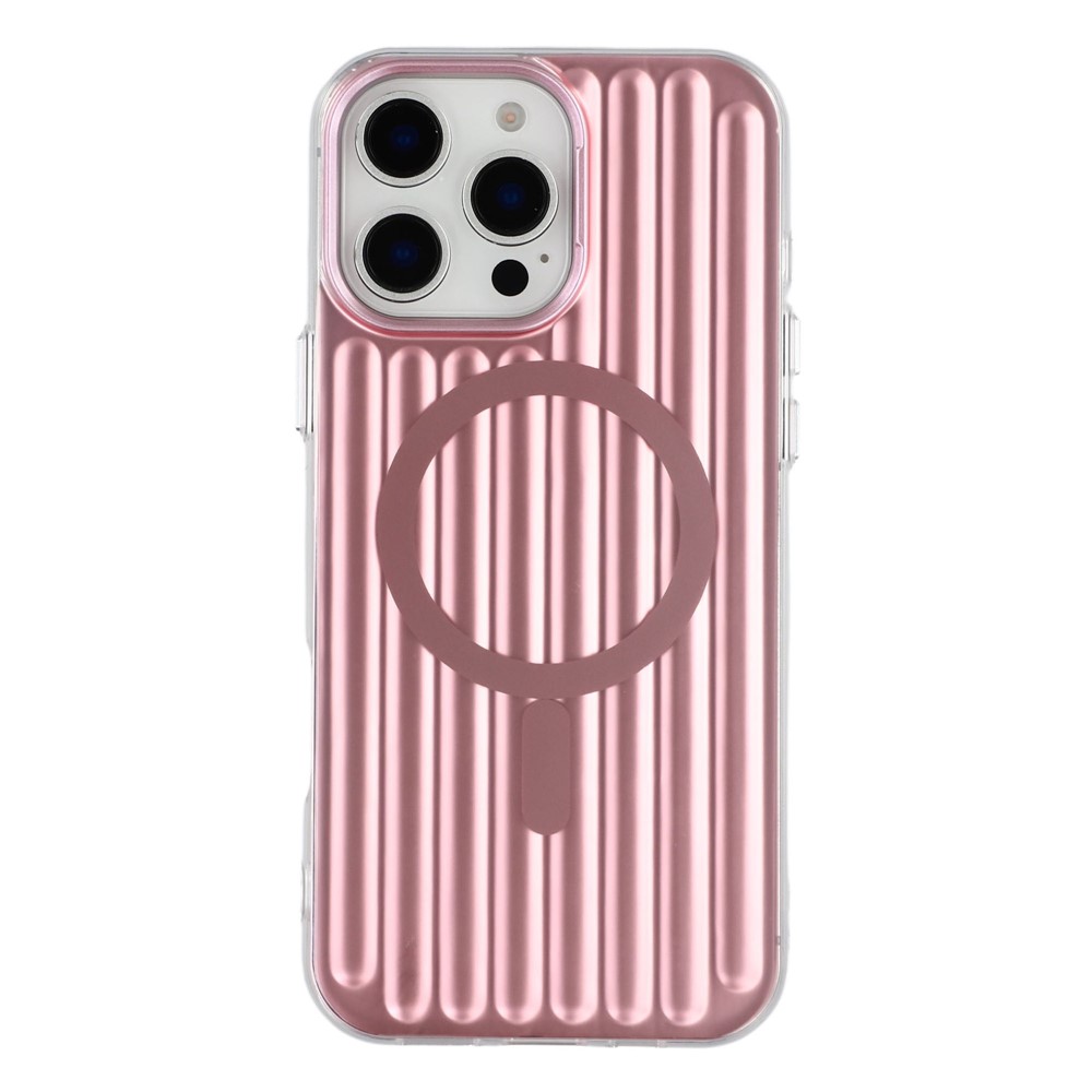 For iPhone 15 Pro Case Compatible with MagSafe Luggage Texture IMD TPU Phone Back Cover - Rose Gold